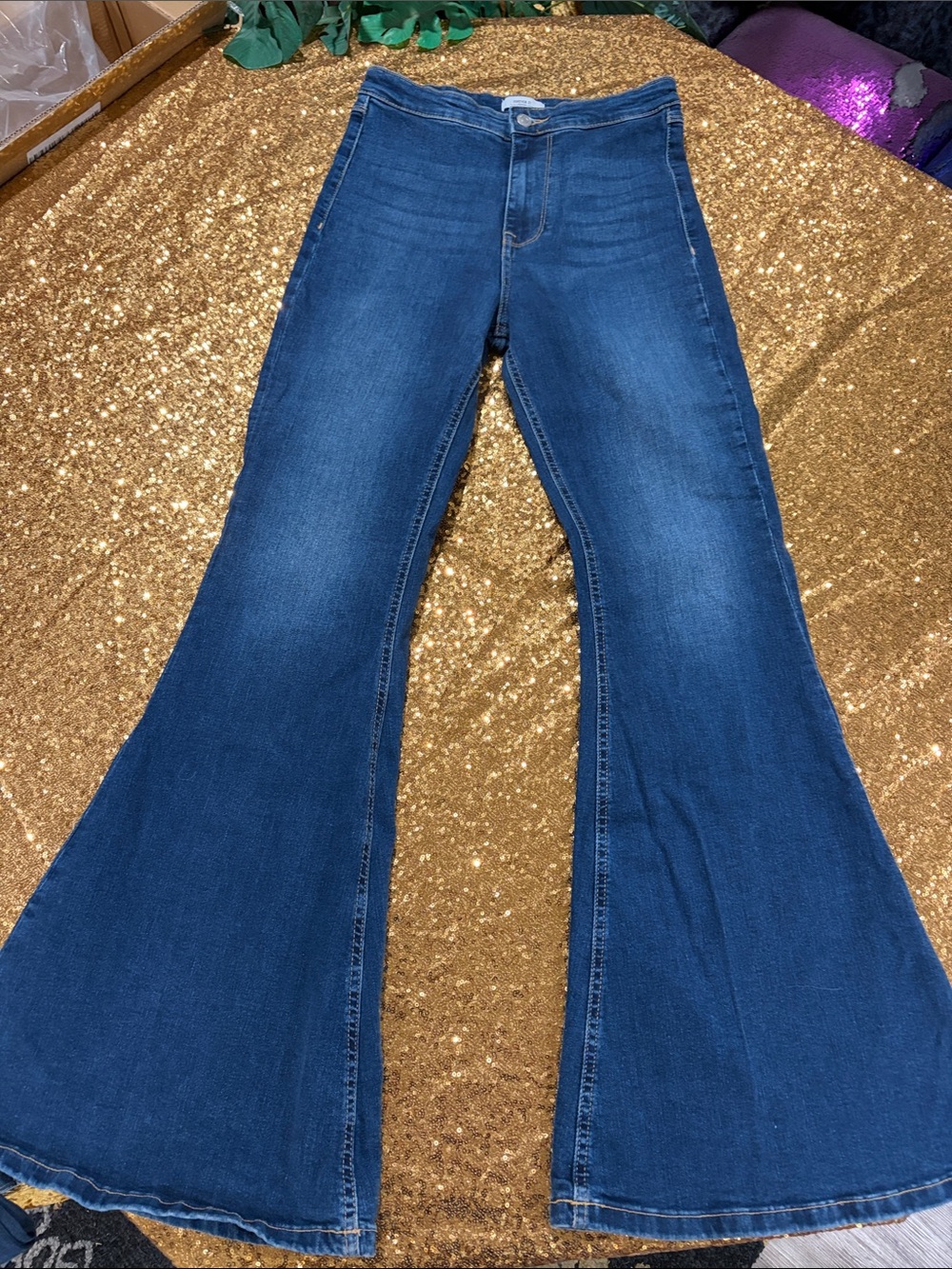 Forever 21 Indigo High-Rise Wide Leg Flare Jeans